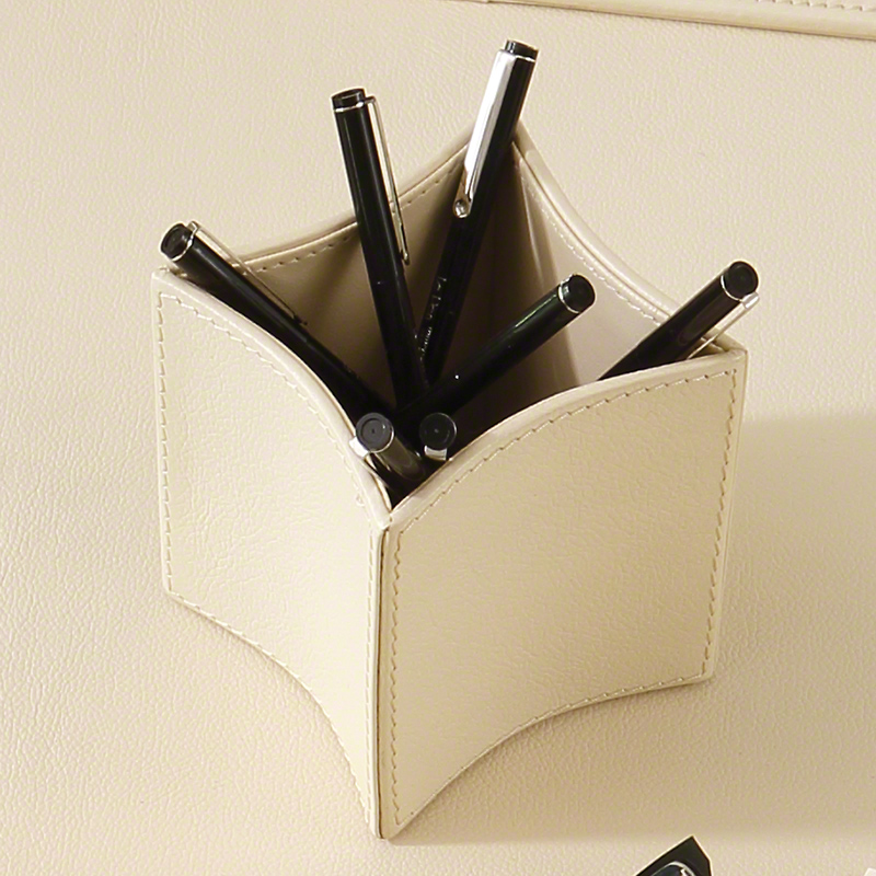 Folded Leather Pencil Cup-Ivory Folded Leather Pencil Cup-Ivory