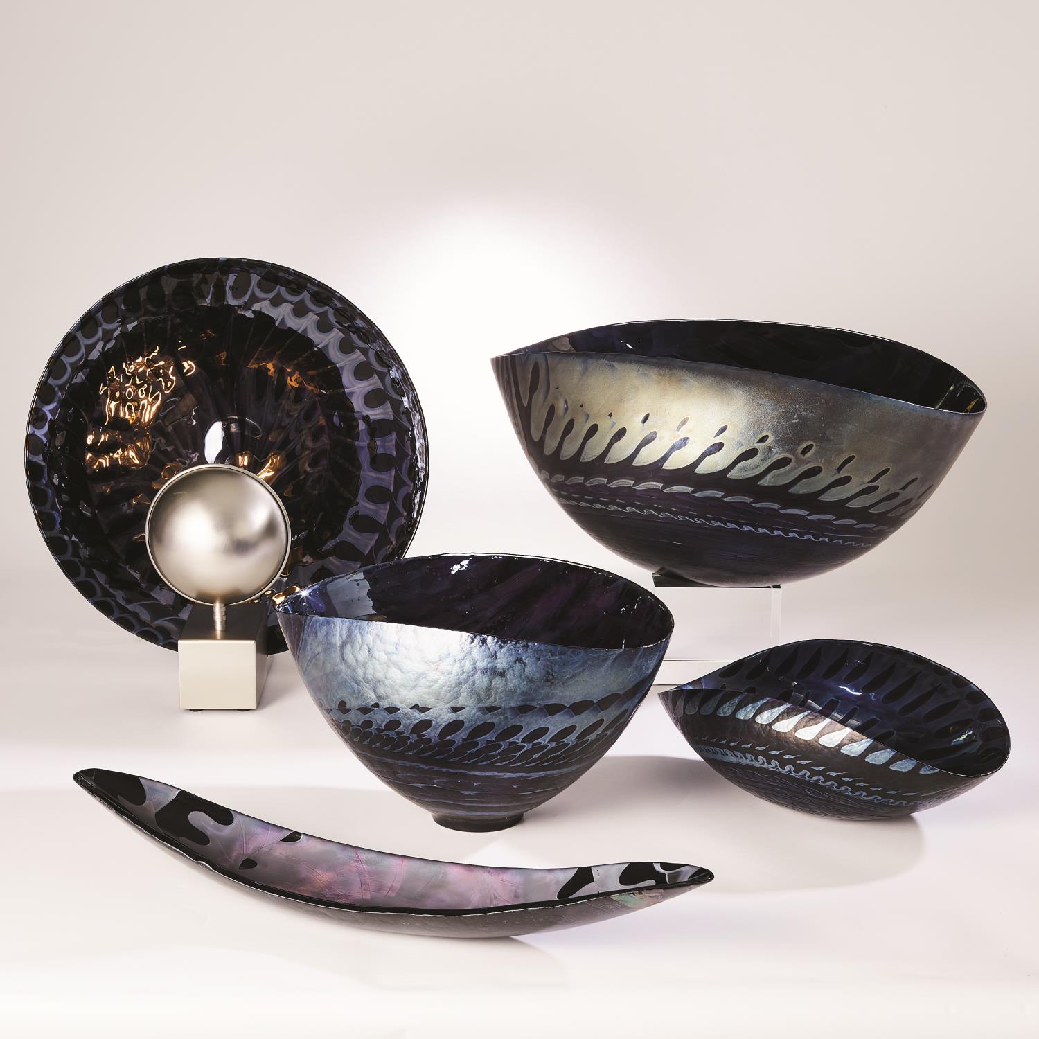 Black Silver Marble Murano Glass Collection