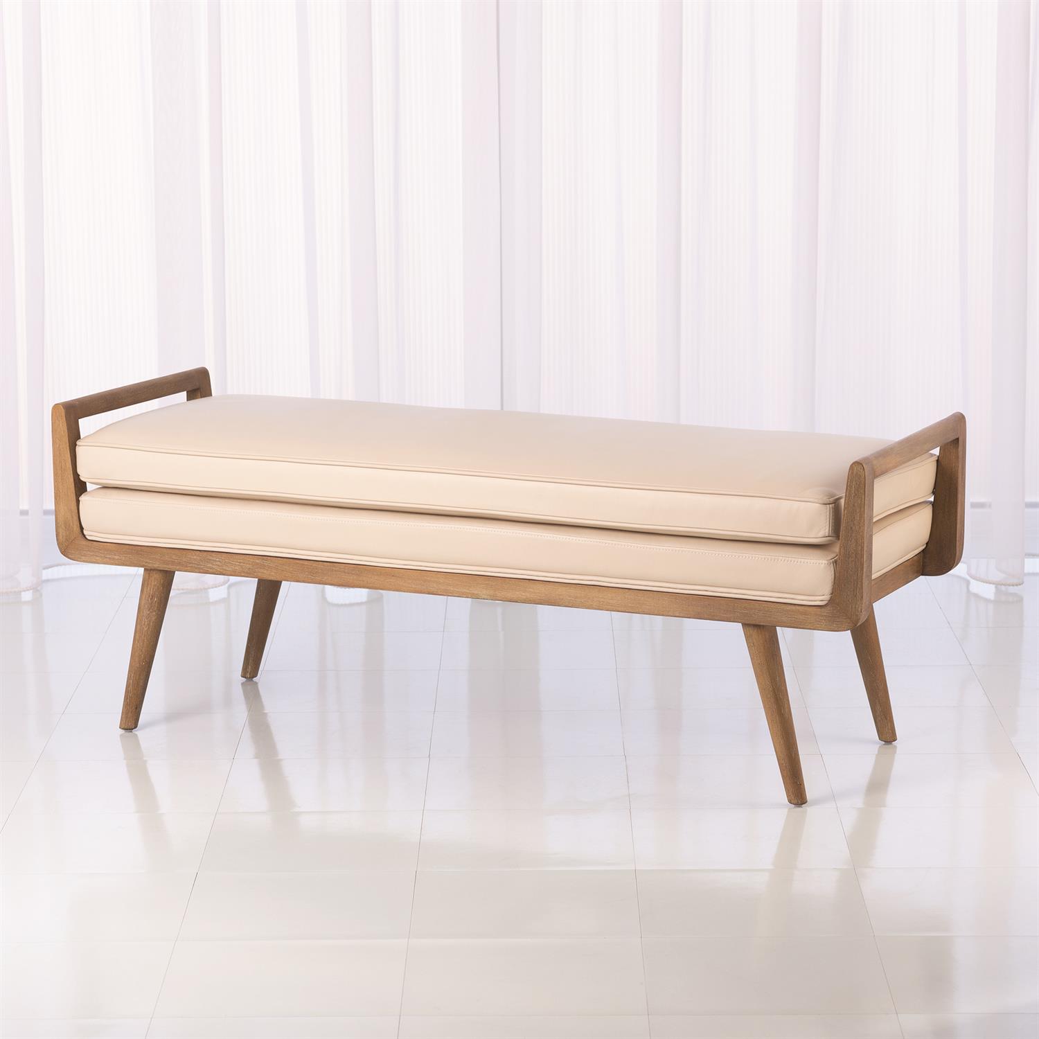 Lucas Long Bench Beige Leather, Long Leather Bench