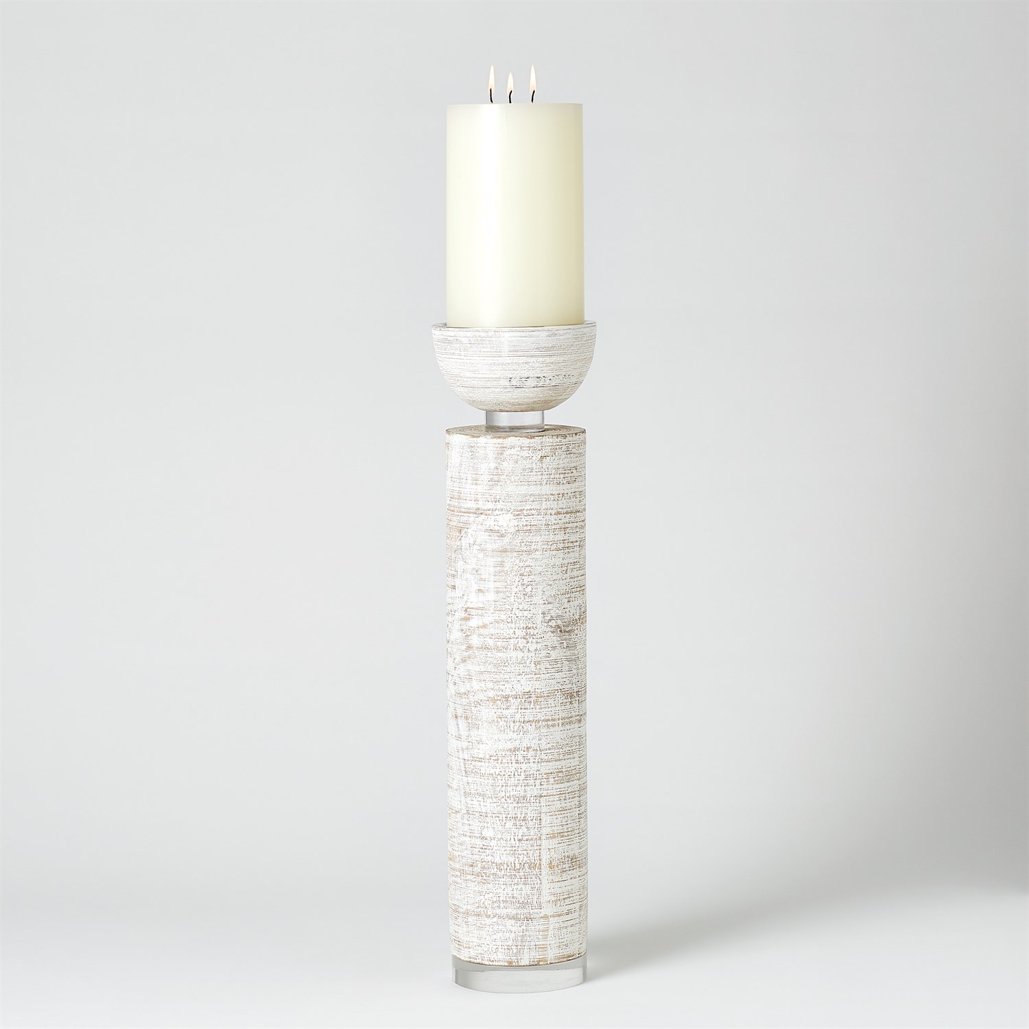 Small White Abbott Collection 27-Roman Sm Wht Shaped Pillar Holder-8 H 