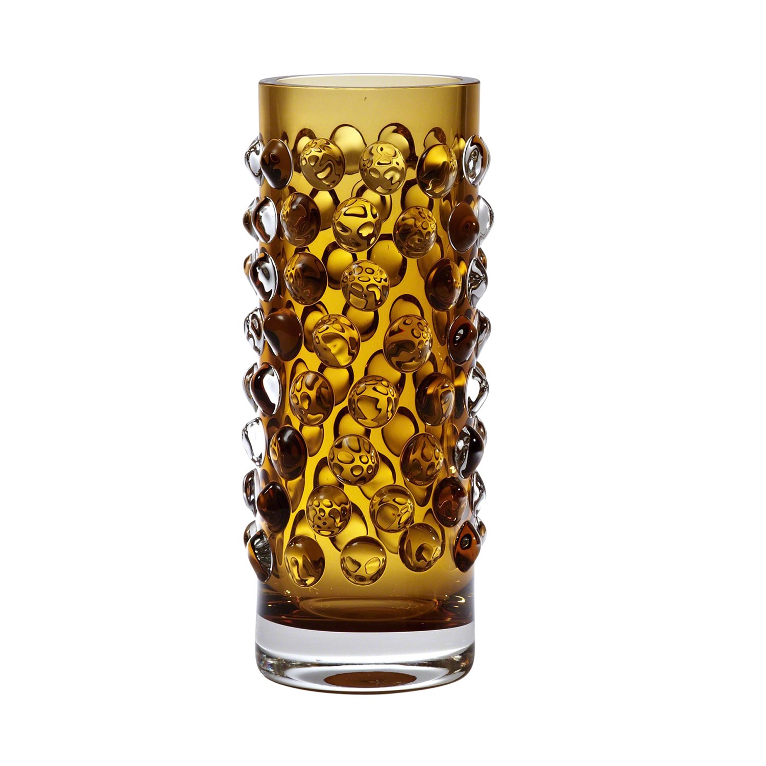 Amber Glass vase cylindrical with an air bubble Scandinavian Style