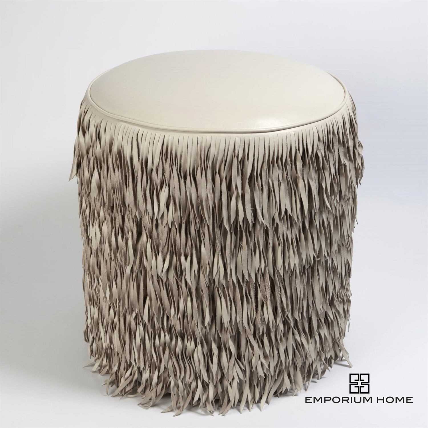 white fringe ottoman