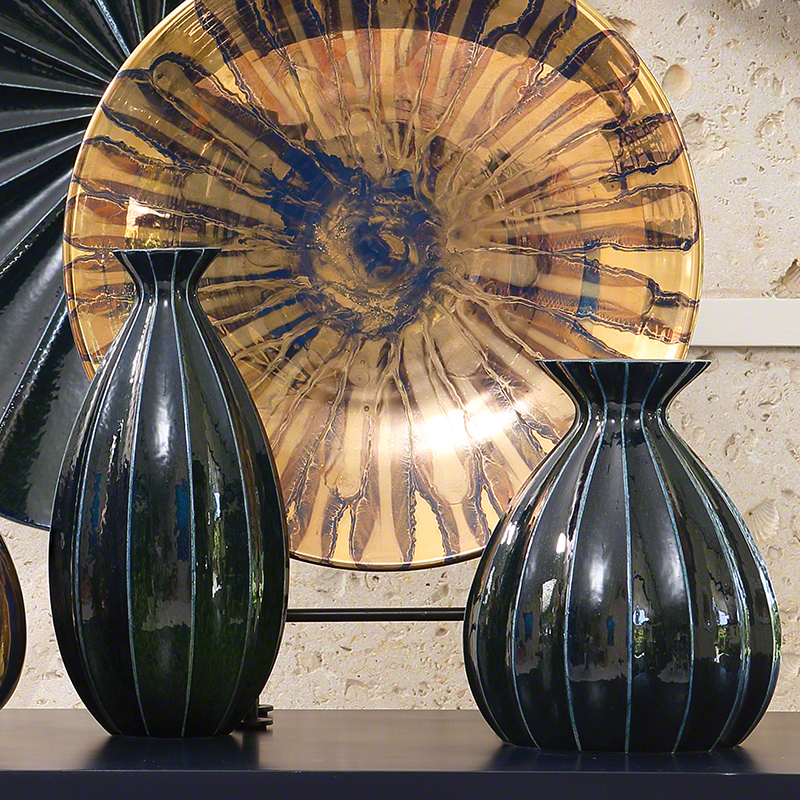 Fluted Cinched Vase-Ink Fluted Cinched Vase-Ink