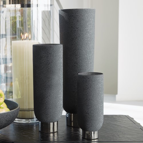 Silver Banded Vase-Black Silver Banded Vase-Black
