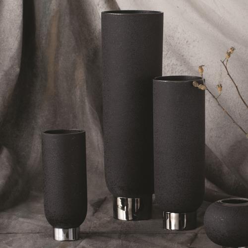 Silver Banded Vase-Black Silver Banded Vase-Black