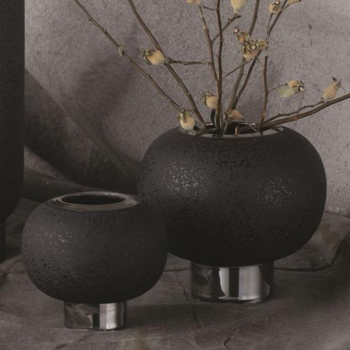 Silver Banded Sphere Vase-Black Silver Banded Sphere Vase-Black