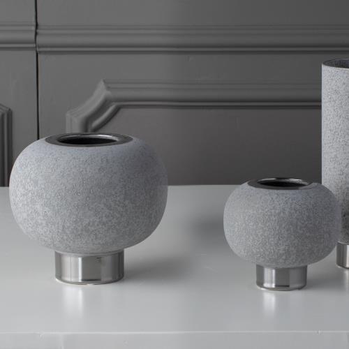 Silver Banded Sphere Vase-Grey