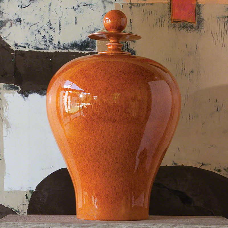 Happy Temple Jar-Orange-Tall