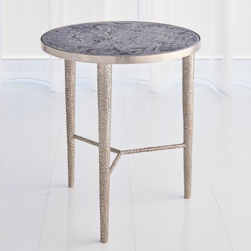 Hammered End Table-Antique Nickel w/Grey Marble