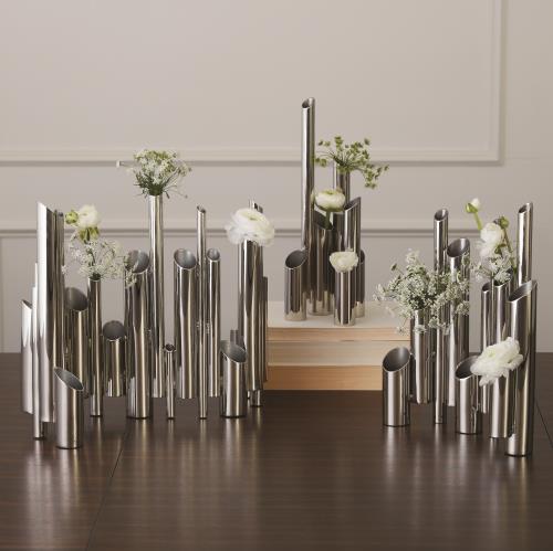 Multi Pipe Vase-Nickel Multi Pipe Vase-Nickel