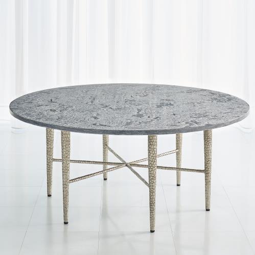 Hammered Cocktail Table-Antique Nickel w/Grey Marble