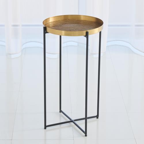 Plaid Etched Accent Table-Antique Brass Plaid Etched Accent Table-Antique Brass
