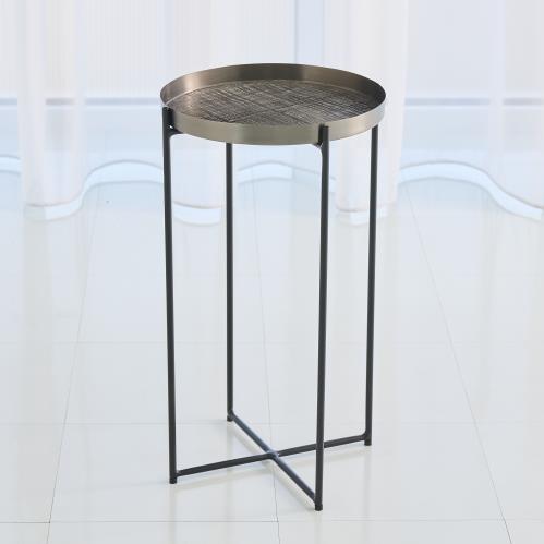 Plaid Etched Accent Table-Black Nickel Plaid Etched Accent Table-Black Nickel