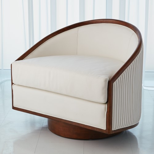 Swivel Chair-White Leather