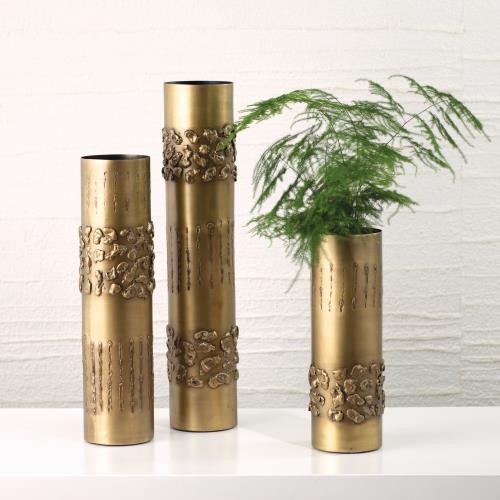 Textural Band Vases-Antique Brass Textural Band Vases-Antique Brass