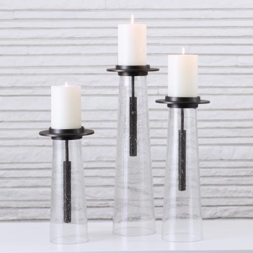 Seeded Glass Pillar Holder - Bronze Seeded Glass Pillar Holder - Bronze
