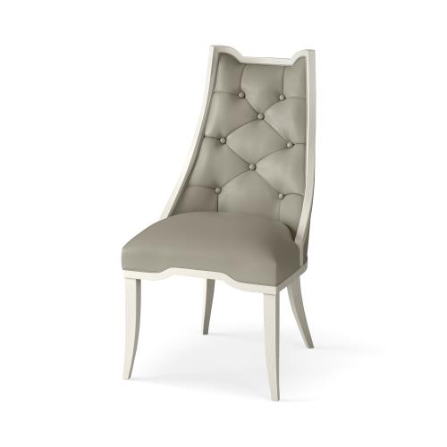 Logan Dining Chair-Antique White-Chesterfield Grey Leather