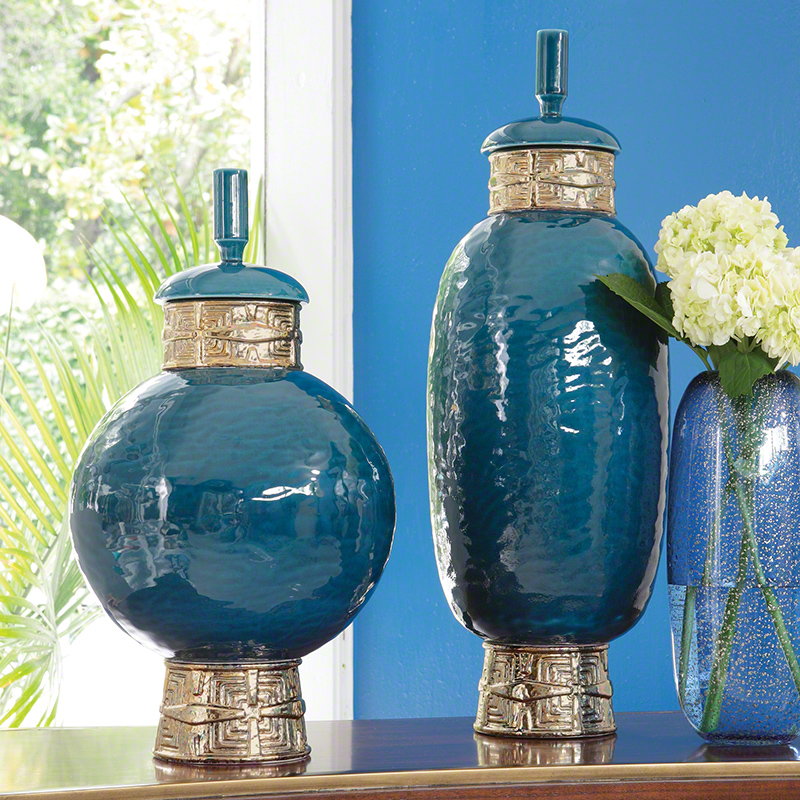 Maze Jar-Cobalt/Antique Gold Maze Jar-Cobalt/Antique Gold