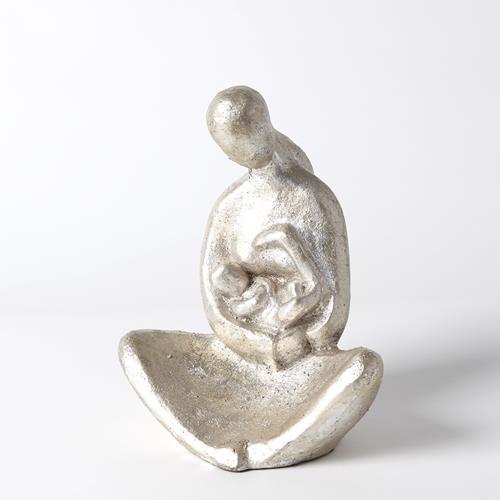 Seated Mother with Infant Sculpture-Silver Leaf