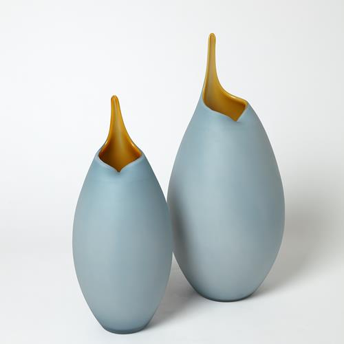 Frosted Blue Vase with Amber Casing