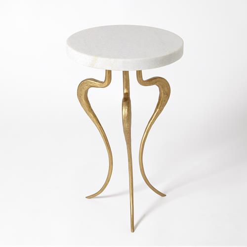 Silhouette Accent Table-Antique Gold w/White Honed Marble Top