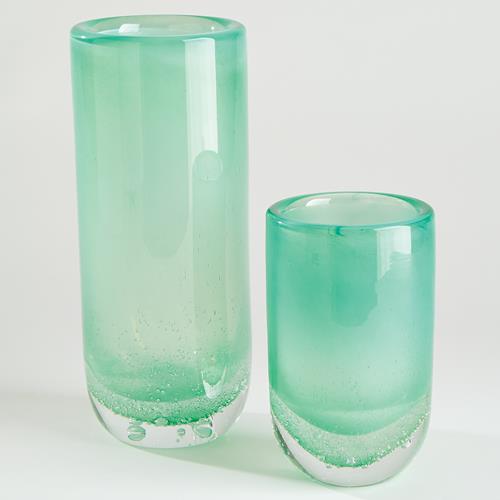 Bubble Cylinder Vases-Celadon Bubble Cylinder Vases-Celadon