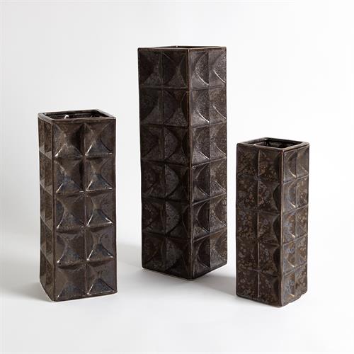Square Grid Vases-Bronze Square Grid Vases-Bronze