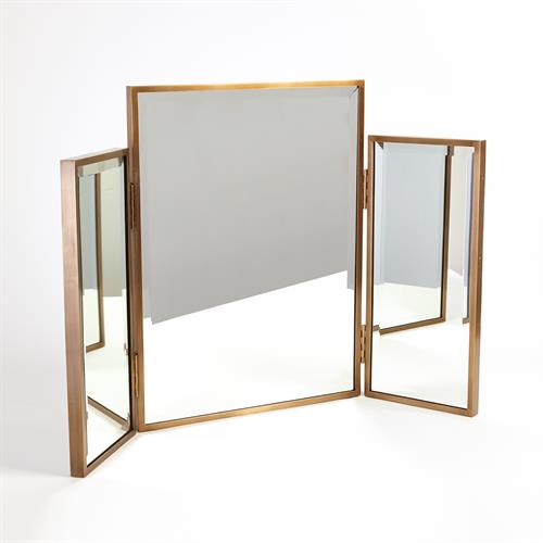 Tri-Fold Vanity Mirror-Antique Brass