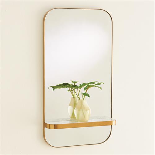 Train Car Mirror-Gold w/White Marble Shelf Train Car Mirror-Gold w/White Marble Shelf