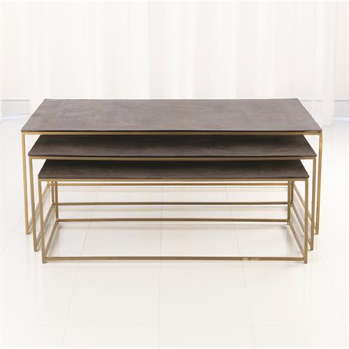 S/3 Sand Casted Nesting Cocktail Tables-Gold frame w/Black Top S/3 Sand Casted Nesting Cocktail Tables-Gold frame w/Black Top