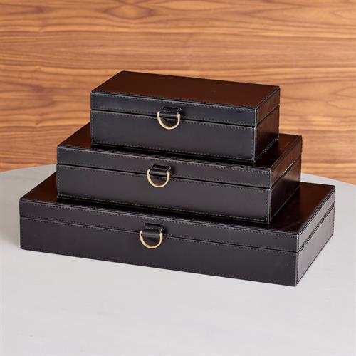 Marbled Leather D Ring Box-Black