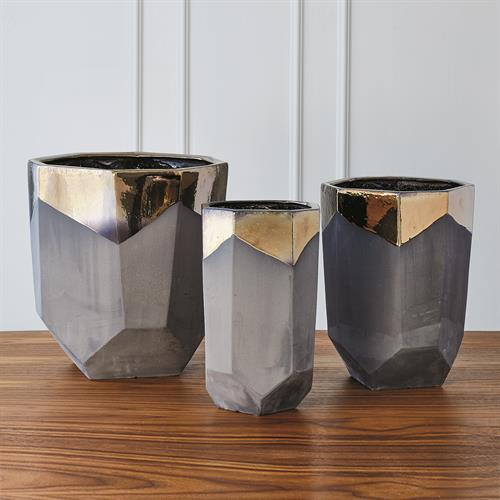 Faceted Banded Bronze Container