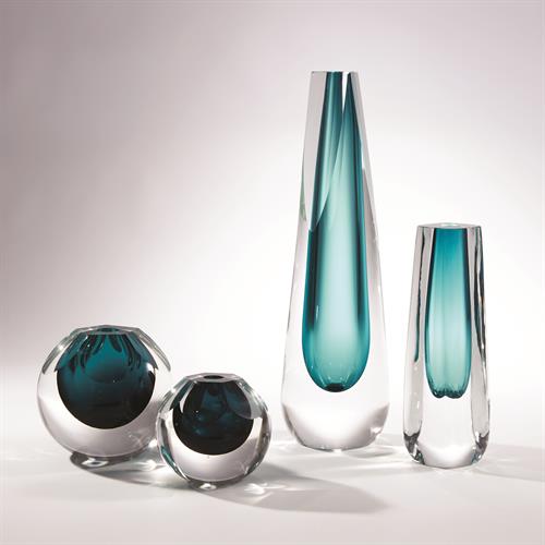 Hexagon Cut Glass Vase-Azure