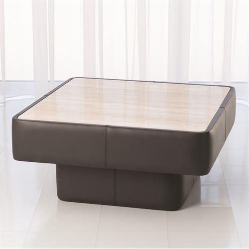 Leather Wrap Cocktail Table-Dark Grey w/Travertine Top Leather Wrap Cocktail Table-Dark Grey w/Travertine Top