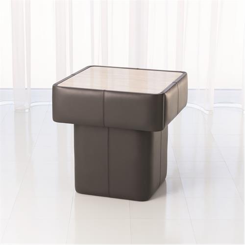 Leather Wrap Side Table-Dark Grey w/Travertine Top Leather Wrap Side Table-Dark Grey w/Travertine Top