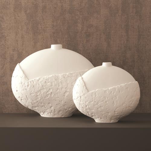 Asymmetrical Stipple Vases-Matte White Asymmetrical Stipple Vases-Matte White