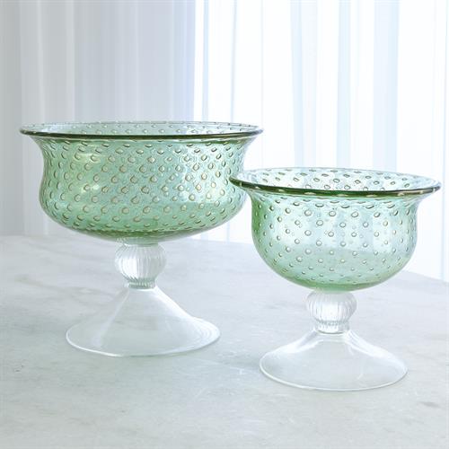 Granilla Green Pedestal Bowl with Golden Bubbles Granilla Green Pedestal Bowl with Golden Bubbles