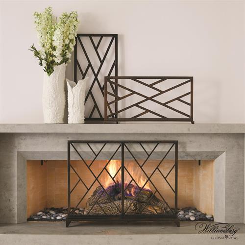 Chinoise Fret Fireplace Screen-Bronze Chinoise Fret Fireplace Screen-Bronze