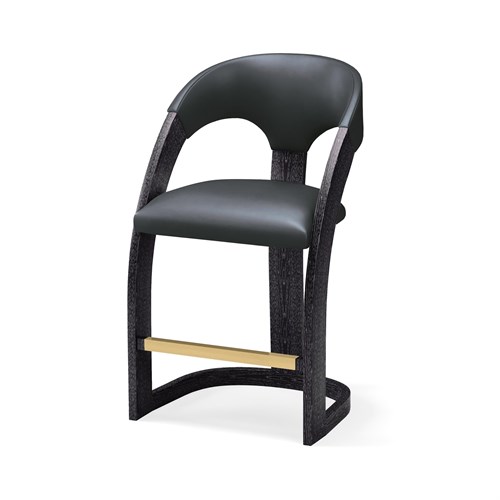 Delia Counter Stool-Ebony Cerused-Graphite Leather