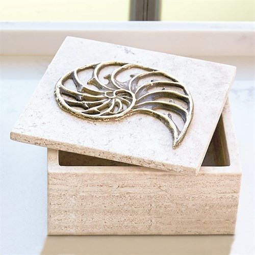 Bronze Nautilus Fossil Travertine Box Bronze Nautilus Fossil Travertine Box