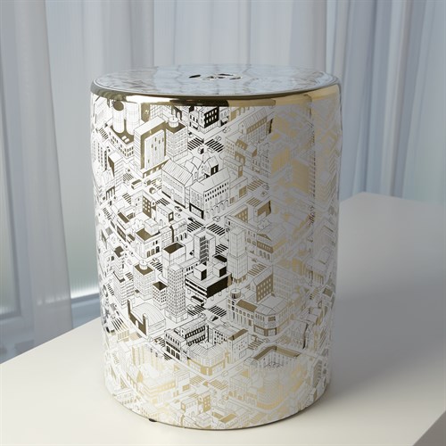 City Garden Stool-White w/Gold City Garden Stool-White w/Gold