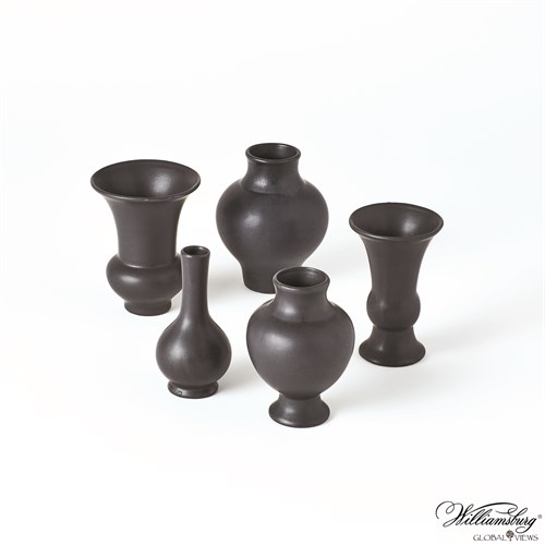 S/5 Mini Chinoise Vases-Matte Black