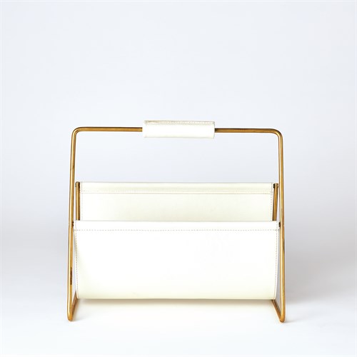 Vivien Literature Holder-Brass w/White Leather Vivien Literature Holder-Brass w/White Leather