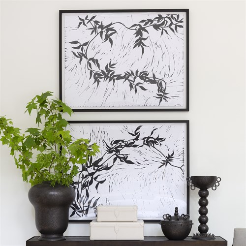 Jasmine Block Print Framed Art-Black and White Jasmine Block Print Framed Art-Black and White