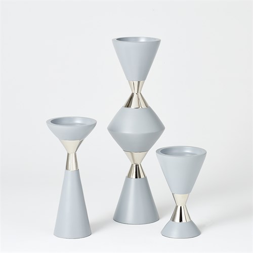S/3 Hourglass Pillar Candleholders-Grey w/Nickel S/3 Hourglass Pillar Candleholders-Grey w/Nickel