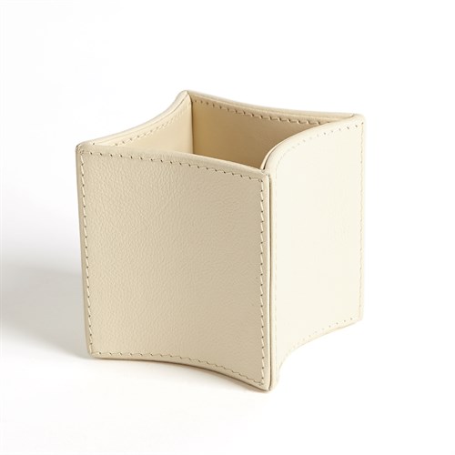 Folded Leather Pencil Cup-Ivory