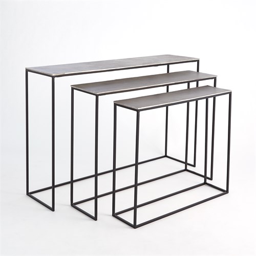 S/3 Sand Casted Nesting Consoles-Black Frame w/Nickel Top
