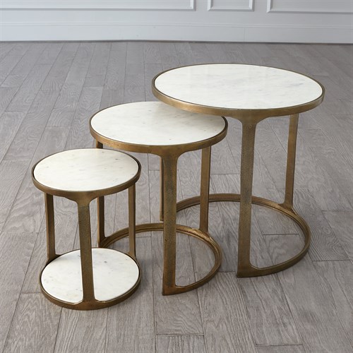 S/3 Marble Top Nesting Tables-Brass