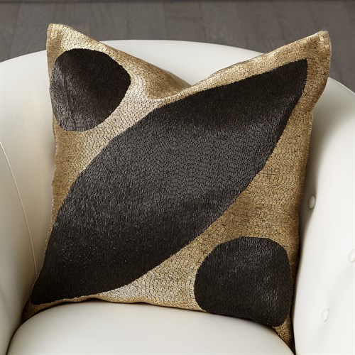 Seed Beaded Pillow-Gold/Black
