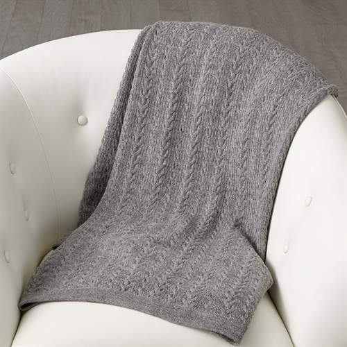 ~Cable Knit Alpaca Wool Throw-Grey ~Cable Knit Alpaca Wool Throw-Grey